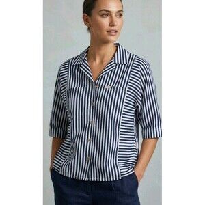 Vintage Cabrais Button Shirt Size 18W  Blue/White Striped Cotton Blend Collar...
